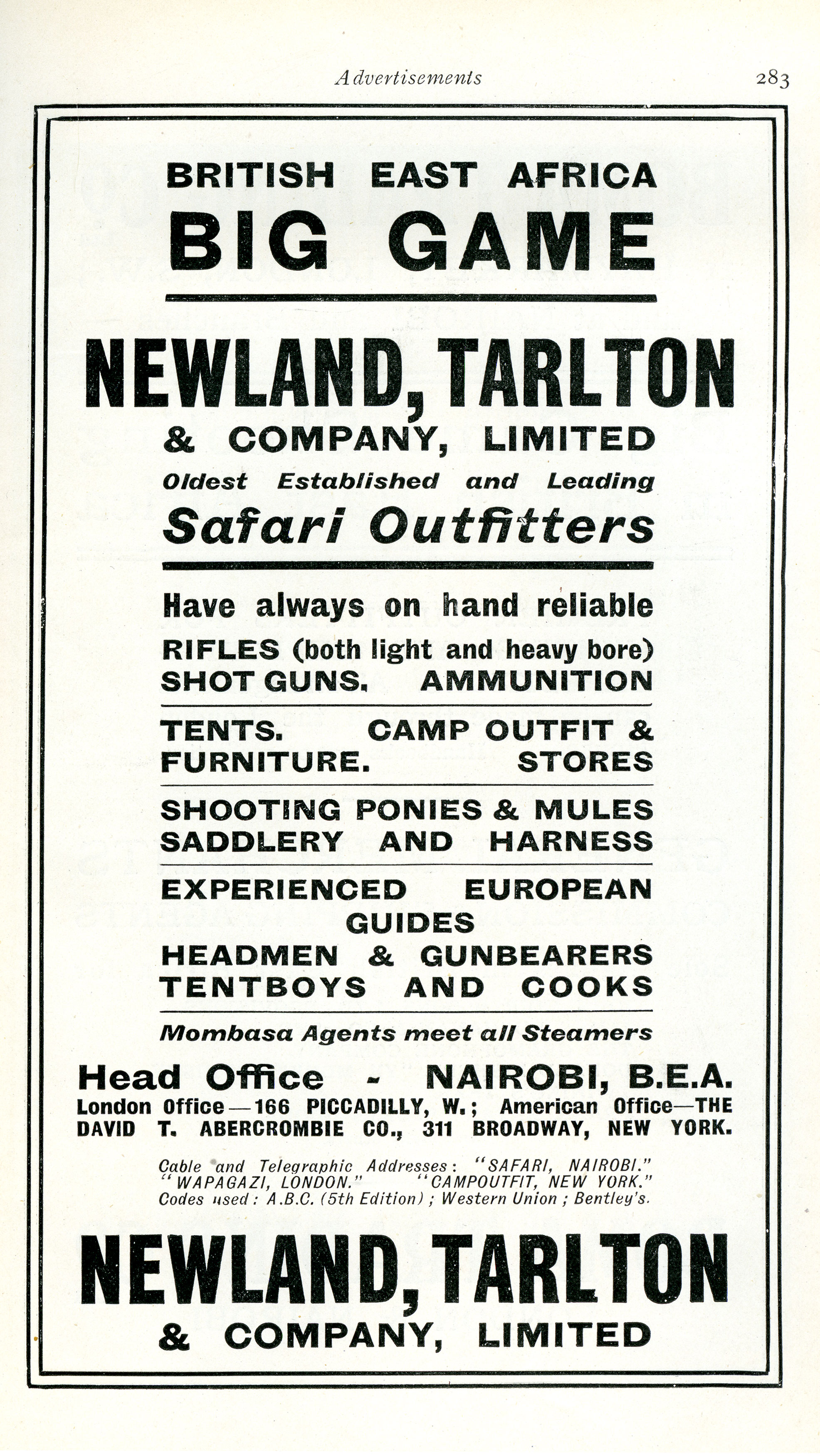 old advertisement for a safari outfitters